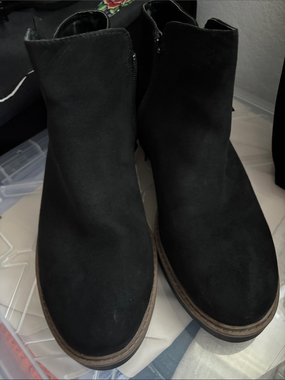 Esprit Black Suede-Look Ankle Booties